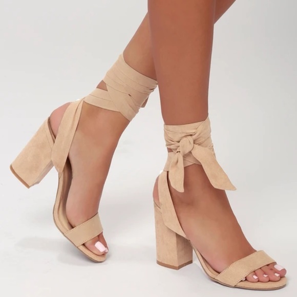 Lulus Shoes - Lulu’s Alta Light Nude Suede Lace-Up Heels